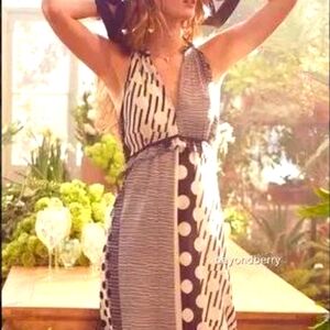 Anthropologie Maeve NWT Channeled Line Dot Multi Pattern High Low Dress